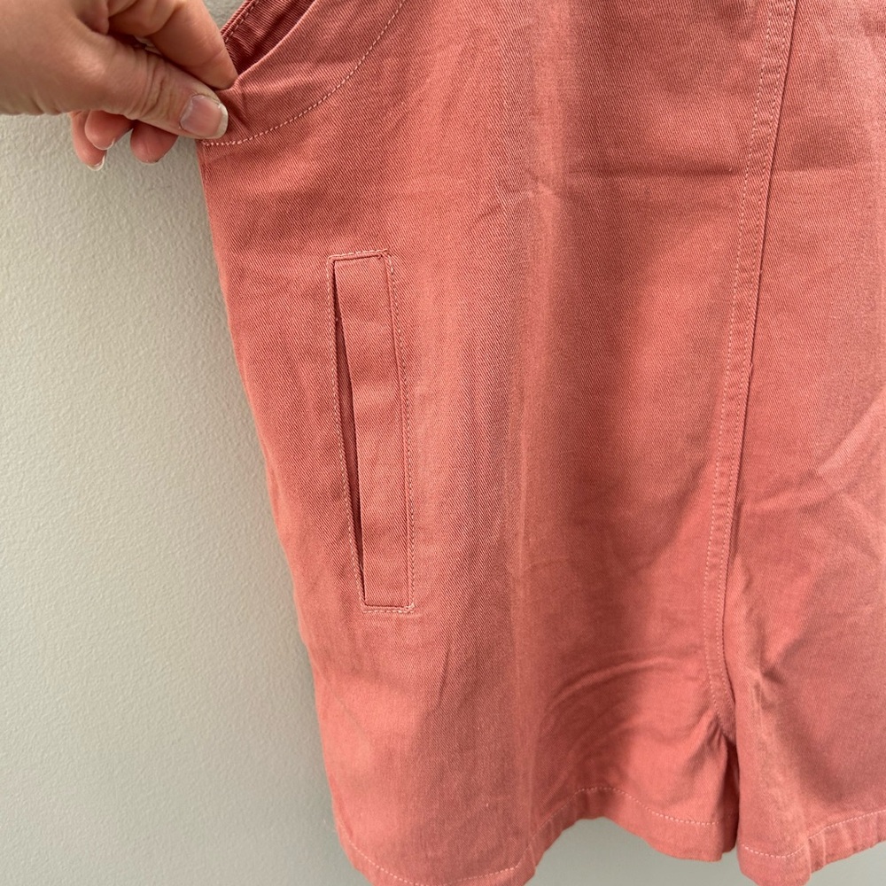 &Merci Coral Pink Pocket Cotton Pocket Shorts Overall Romper - Picture 6 of 6